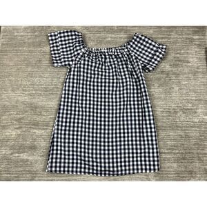 Purple Snow Top Womens Large Blue White Gingham‎ Check Off-Shoulder